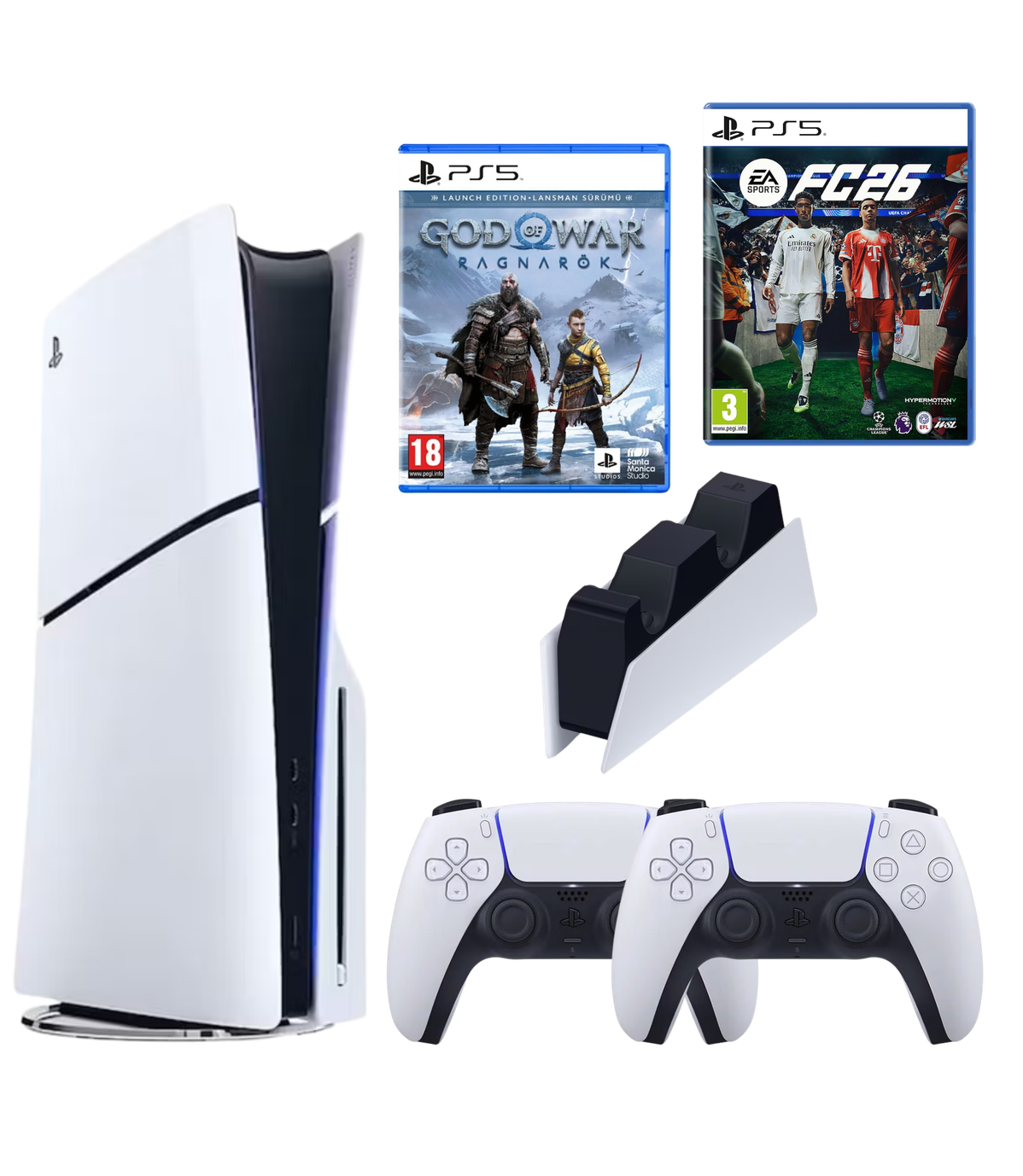 Sony Playstation 5 Slim Cd + 2. Kol Dualsense + Şarj İstasyonu + Fc26 + God Of War Ragnarök