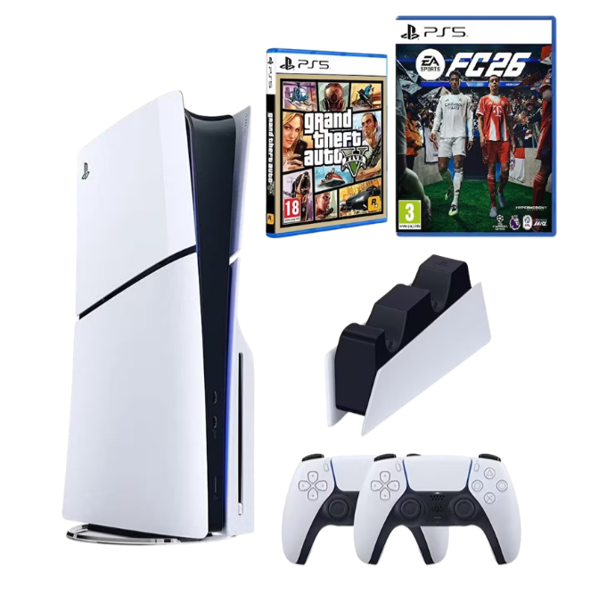 Sony Playstation 5 Slim Cd +2.kol Dualsense +şarj İstasyonu +ps5 Fc26 + Gta V